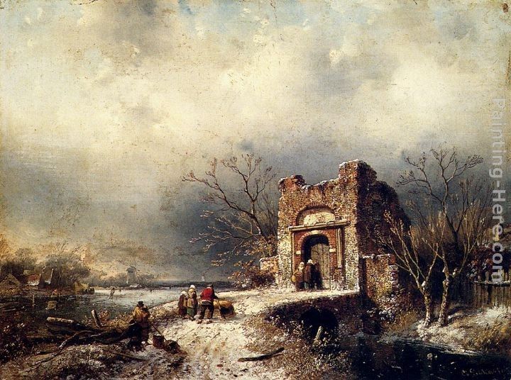 Charles Henri Joseph Leickert Villagers On A Frozen Path